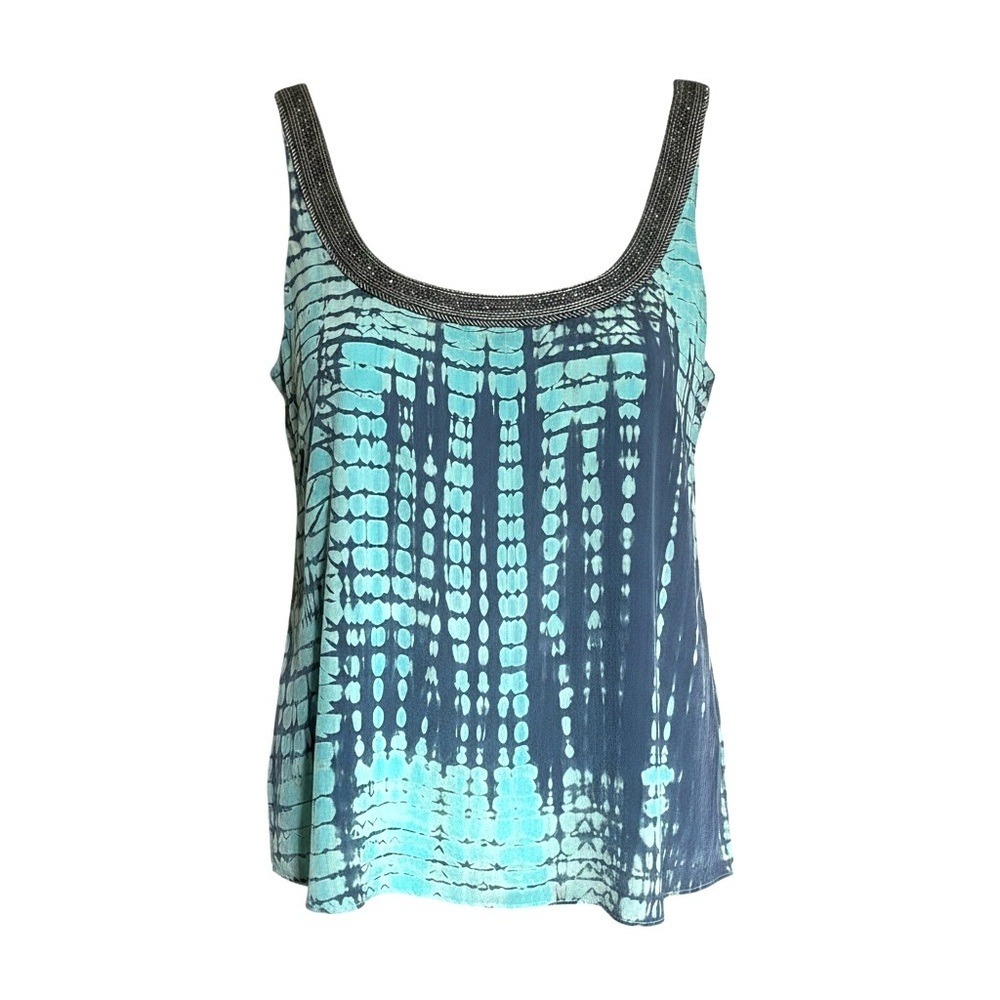 Tangerine NYC 100% Silk Tie Dye Tank Camisole Top with Metallic Beading